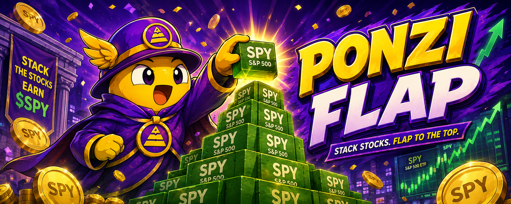 PONZI FLAP cartoon stock-stacking world